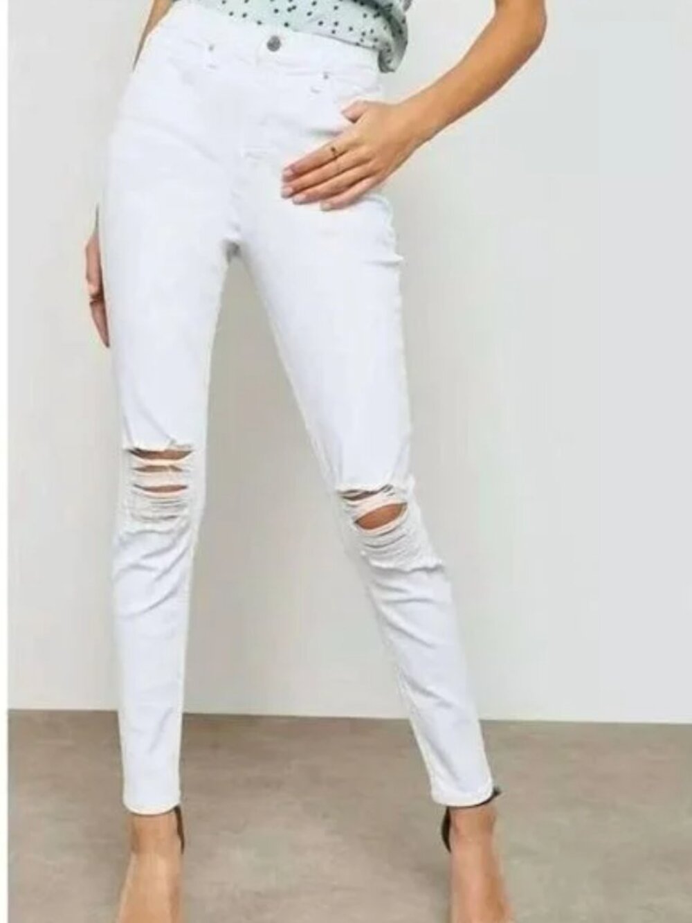 Topshop Jamie White Moto Distressed High Waist Skinny Jeans